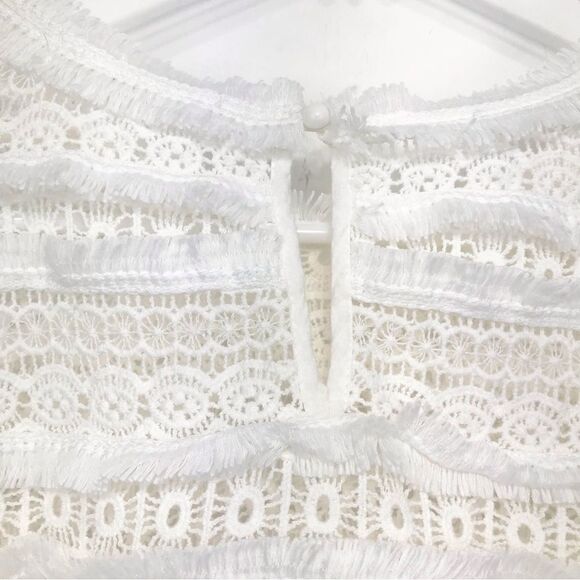 The Impeccable Pig White Crochet Lace Fringe Trim Peasant Blouse - Picture 13 of 14